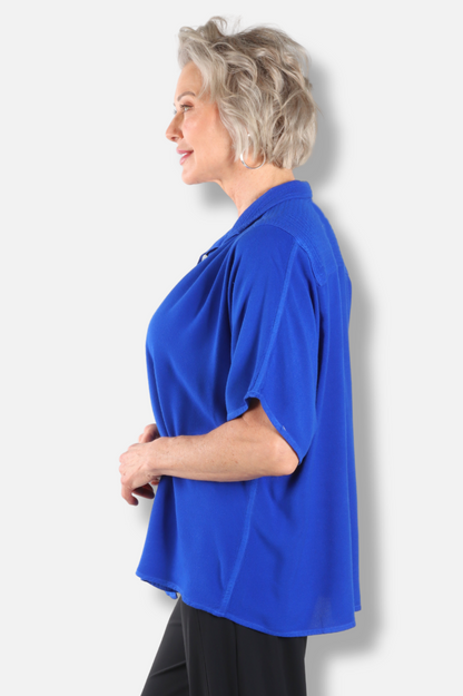 Round Collar Top - Electric Blue