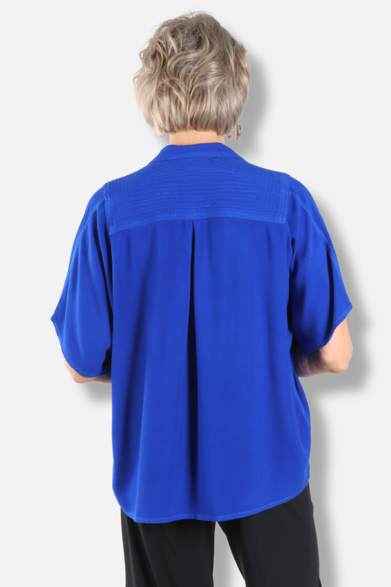 Round Collar Top - Electric Blue