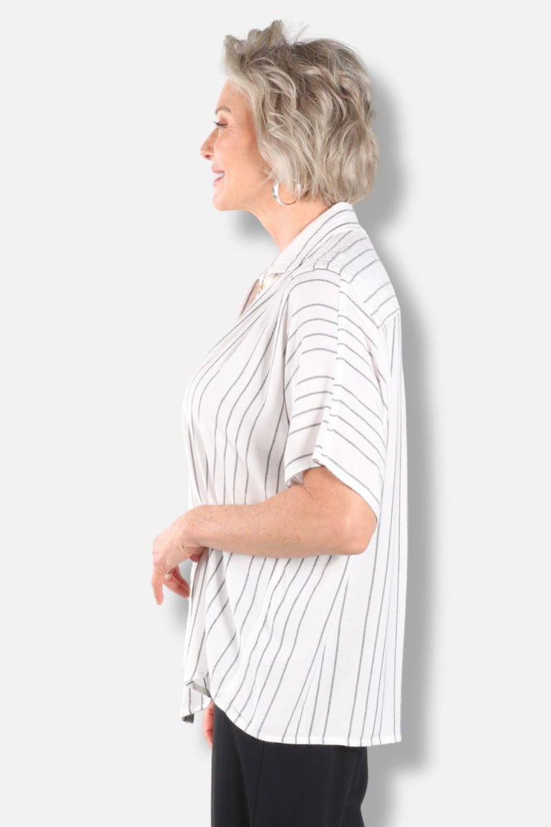 Round Collar Top - White Stripe