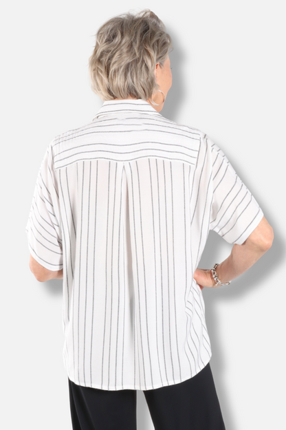 Round Collar Top - White Stripe