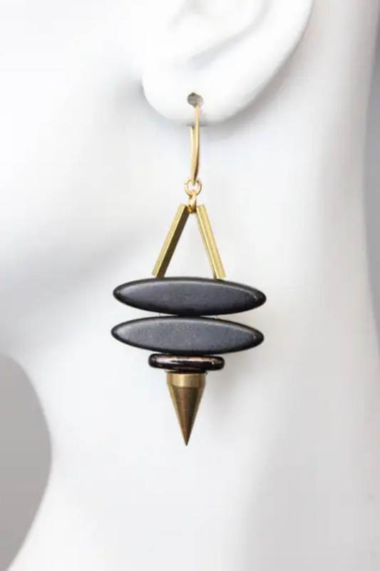 Magnesite Earring - Black & Gold 