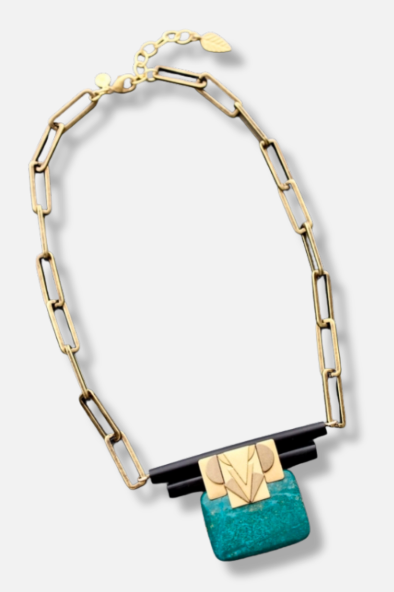 Turquoise Stone Necklace - Gold 