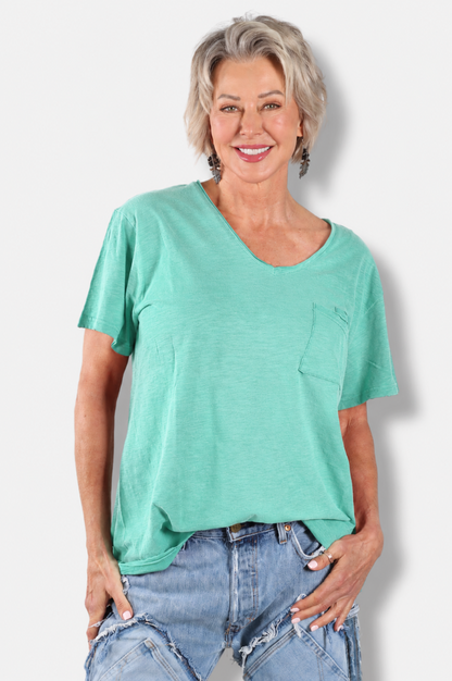 Moon Dance V-Neck Tee - Turquoise