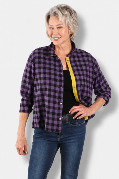 Snap Back Shirt - Eggplant Check