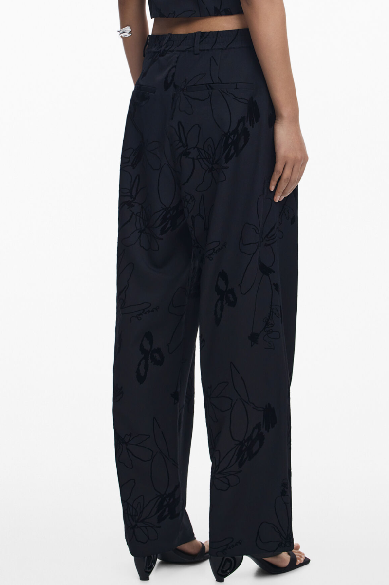 Flocked Floral Pant - Black