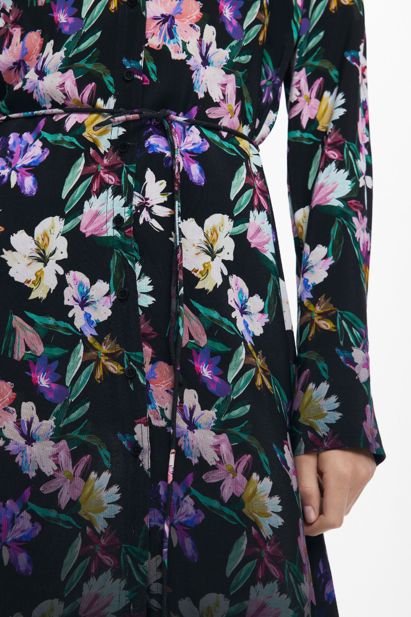 Gradient Floral Shirt Dress - Black Multi