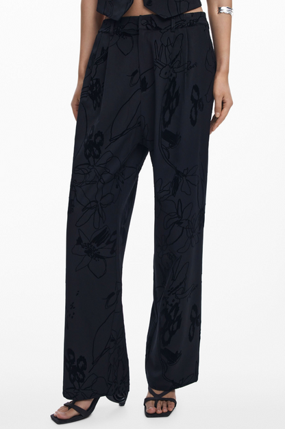 Flocked Floral Pant - Black