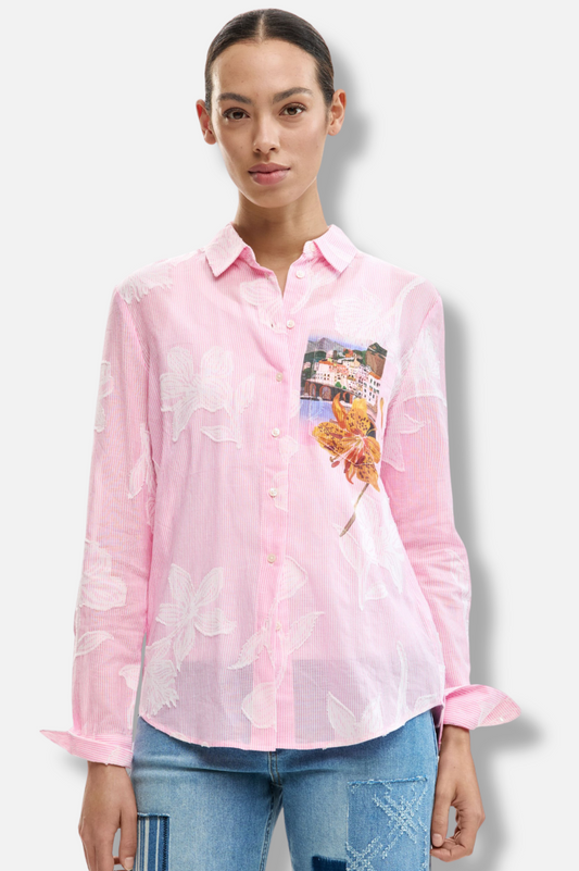 Striped Postcard Shirt - Rosa