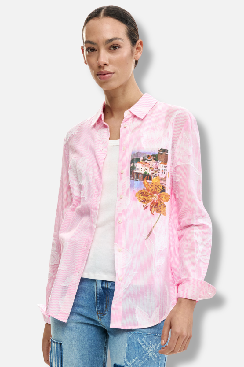 Striped Postcard Shirt - Rosa