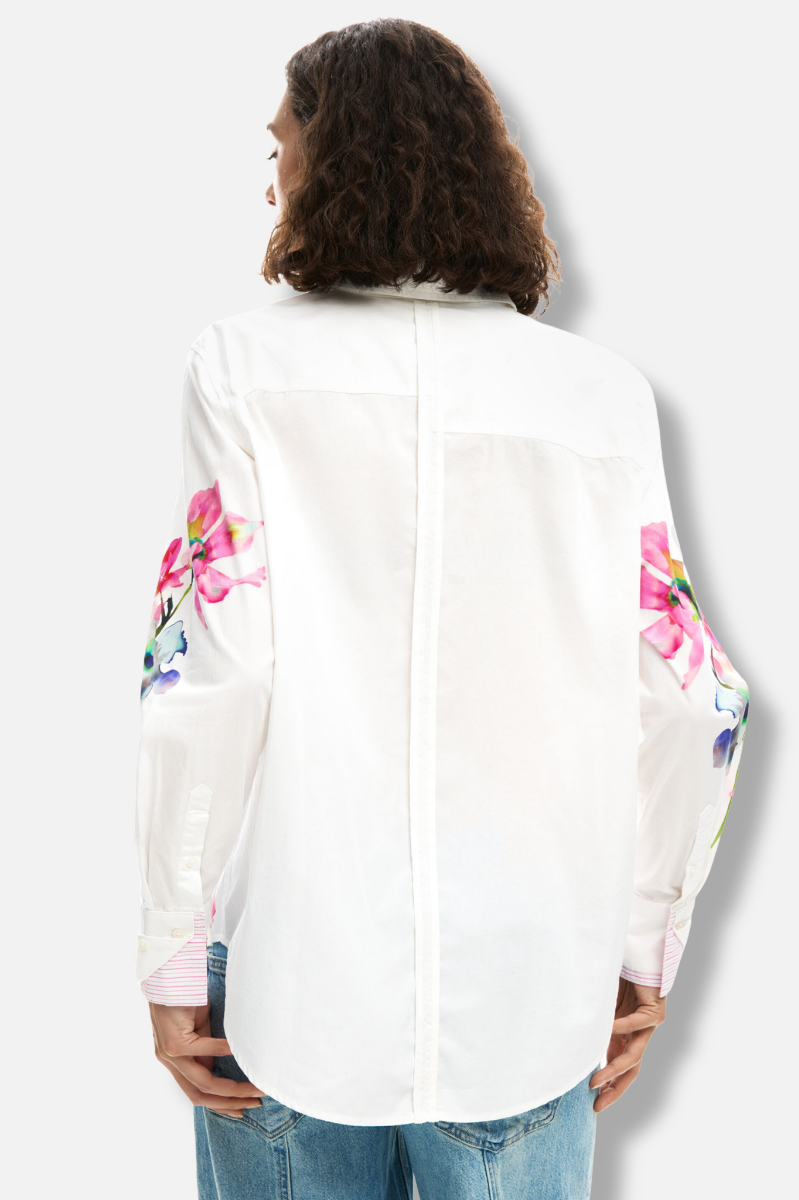 Pleated Floral Shirt - White