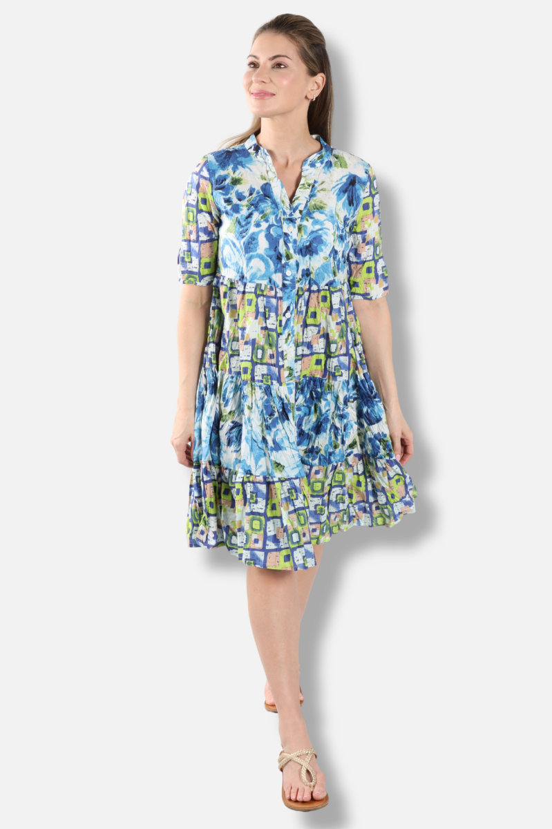 July Dress - Blooms & Squares Mix