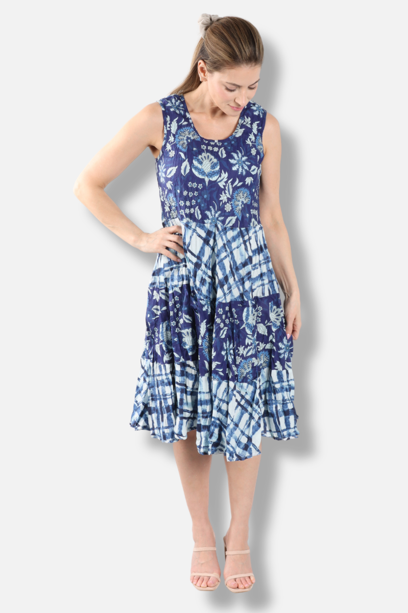 Joy Dress - Indigo Patchwork