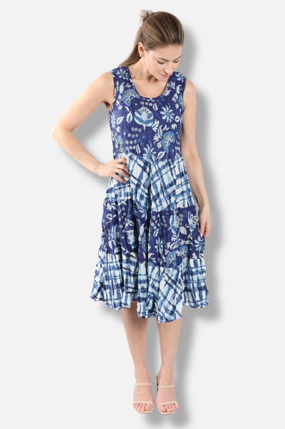Joy Dress - Indigo Patchwork