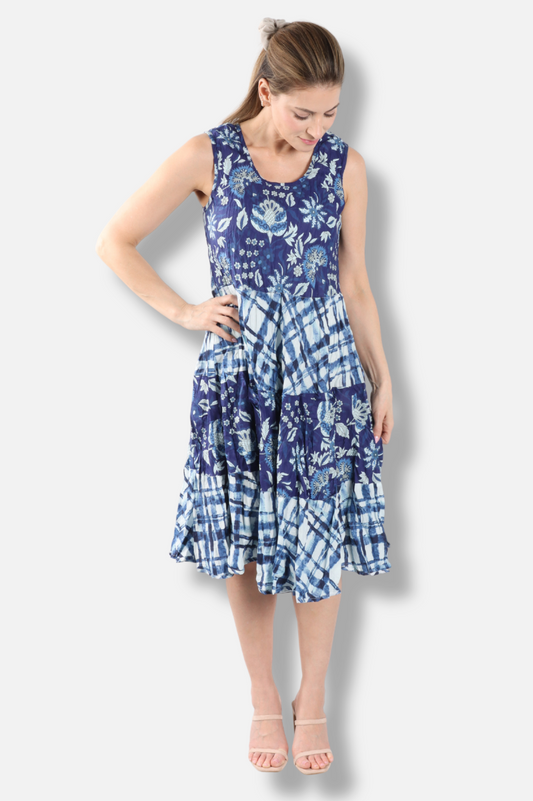 Joy Dress - Indigo Patchwork