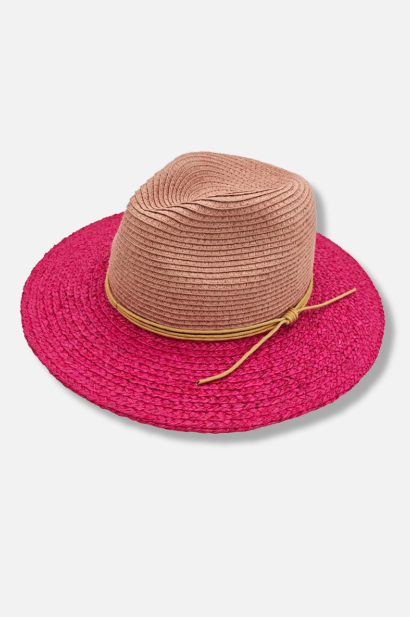 Panama Fedora Two Tone Hat - Blush & Fuchsia