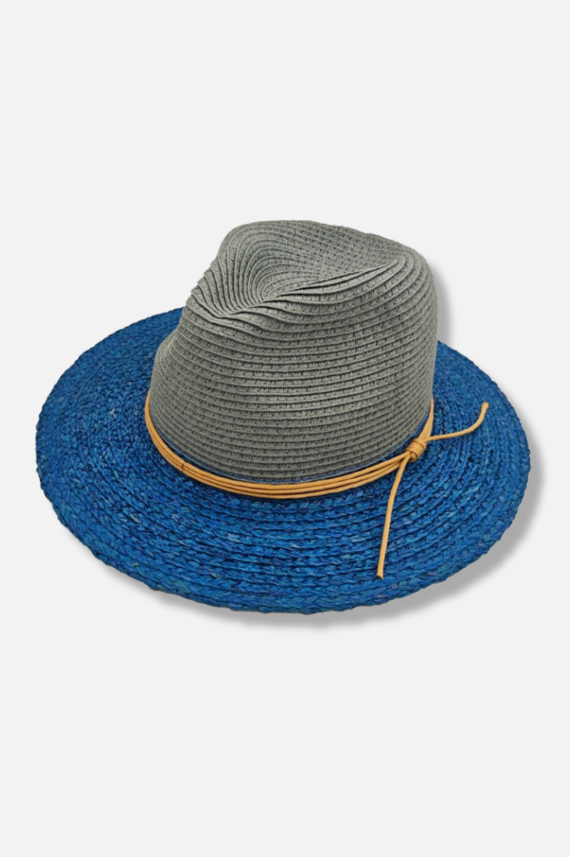 Panama Fedora Two Tone Hat - Grey & Blue
