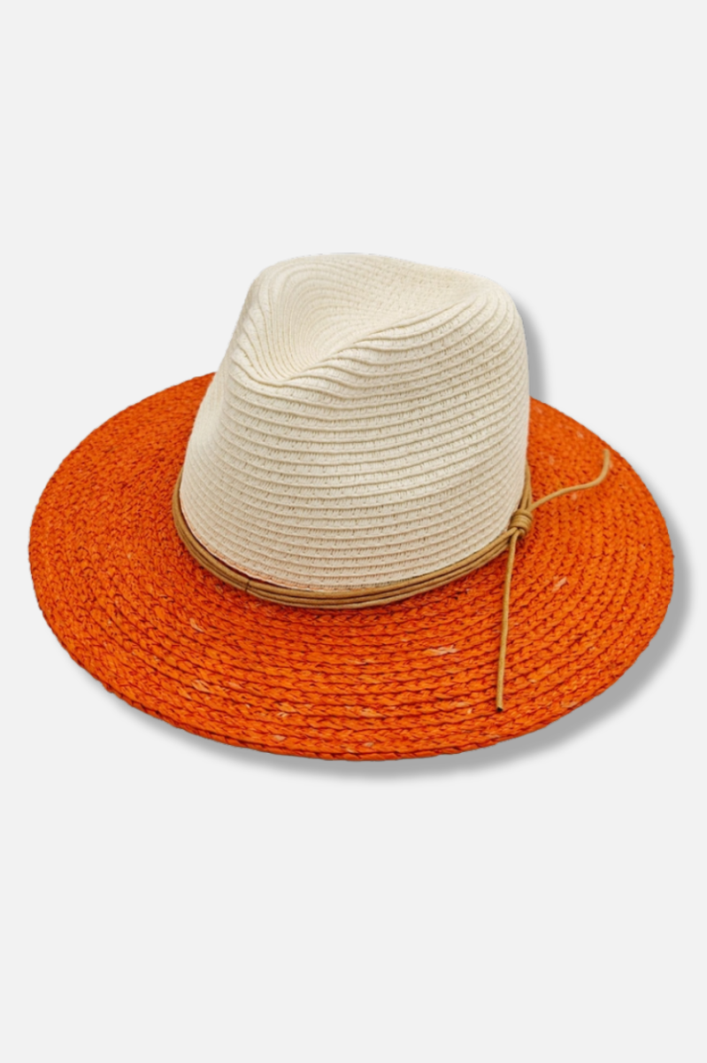 Panama Fedora Two Tone Hat - White & Orange