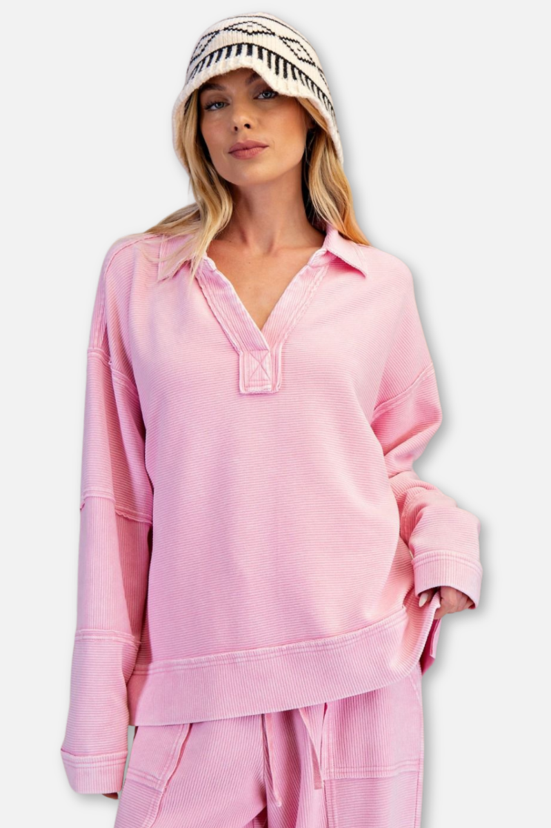 Textured Thermal Pullover - Pink