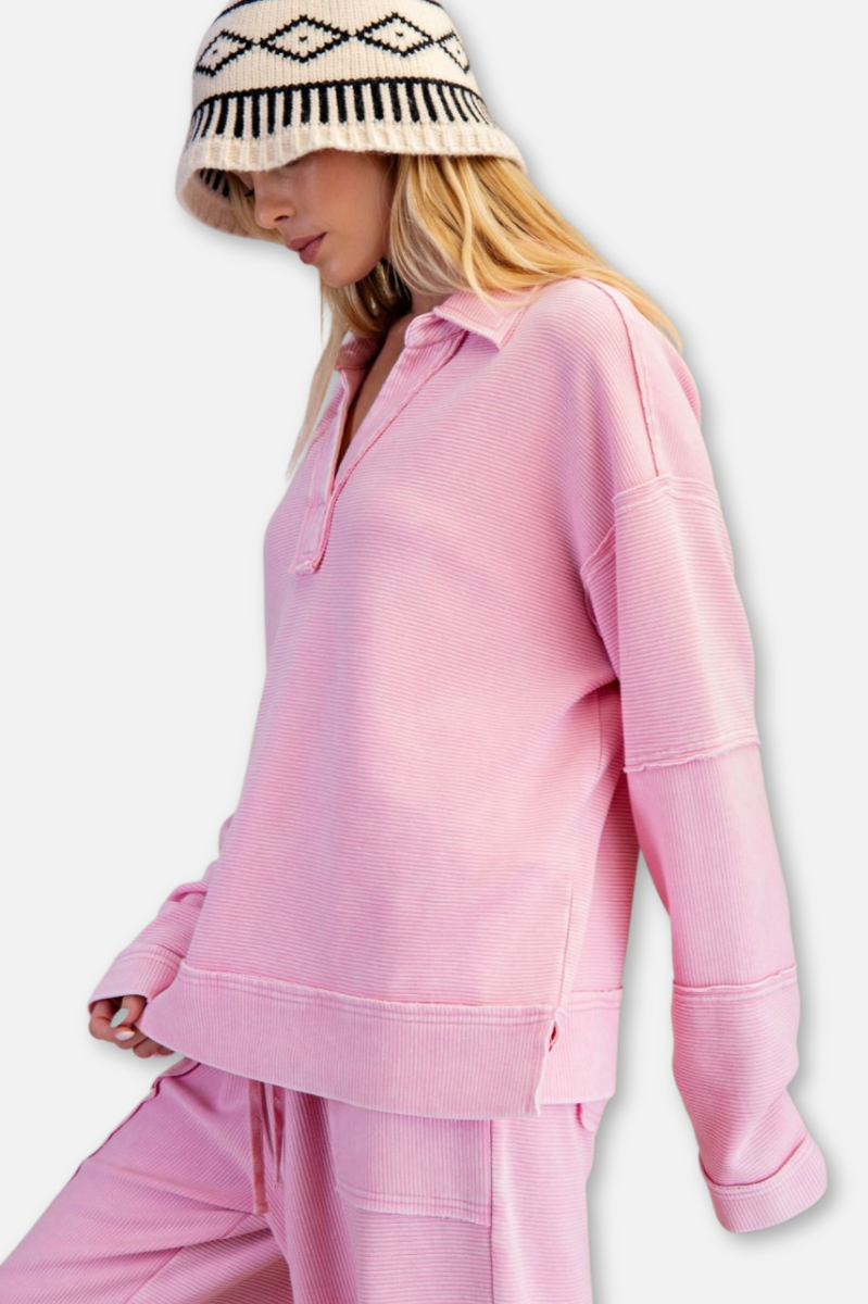 Textured Thermal Pullover - Pink