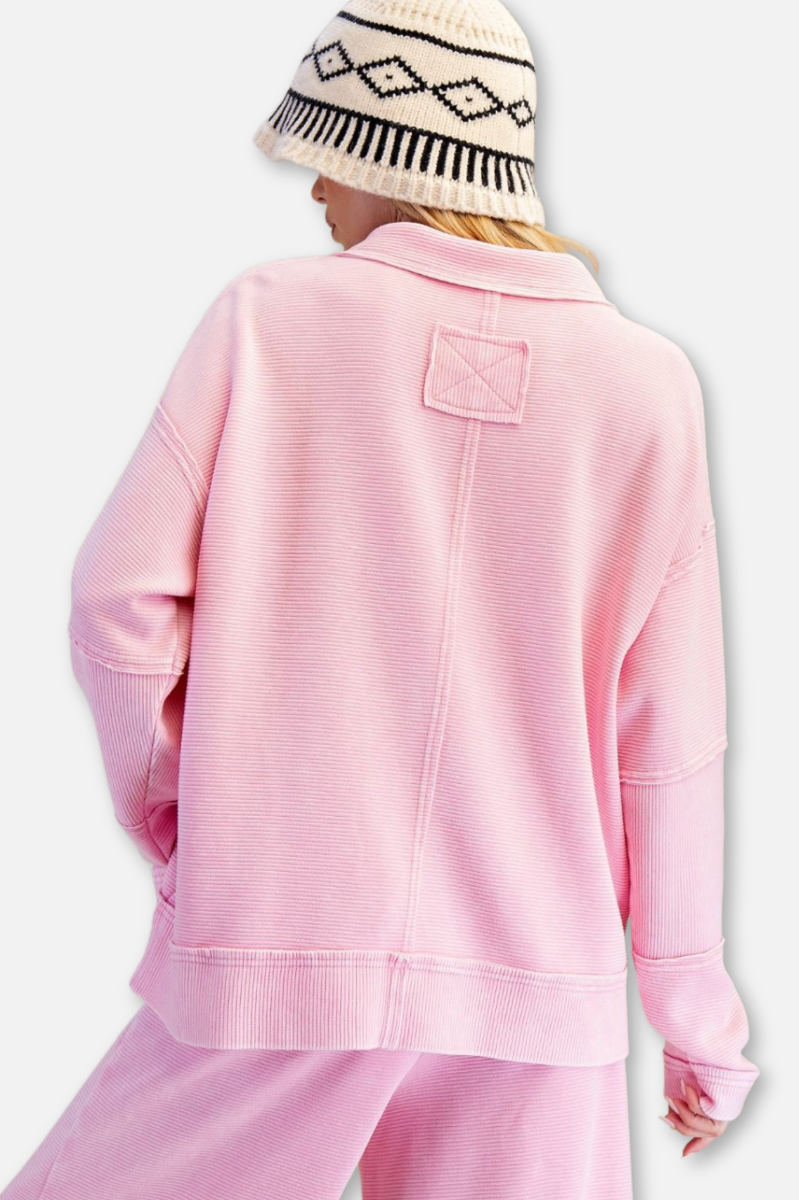 Textured Thermal Pullover - Pink