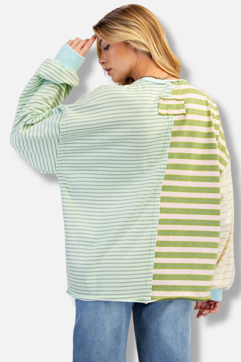 Stripe Terry Pullover - Sage