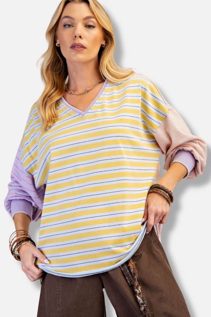 Stripe Terry Pullover - Mustard