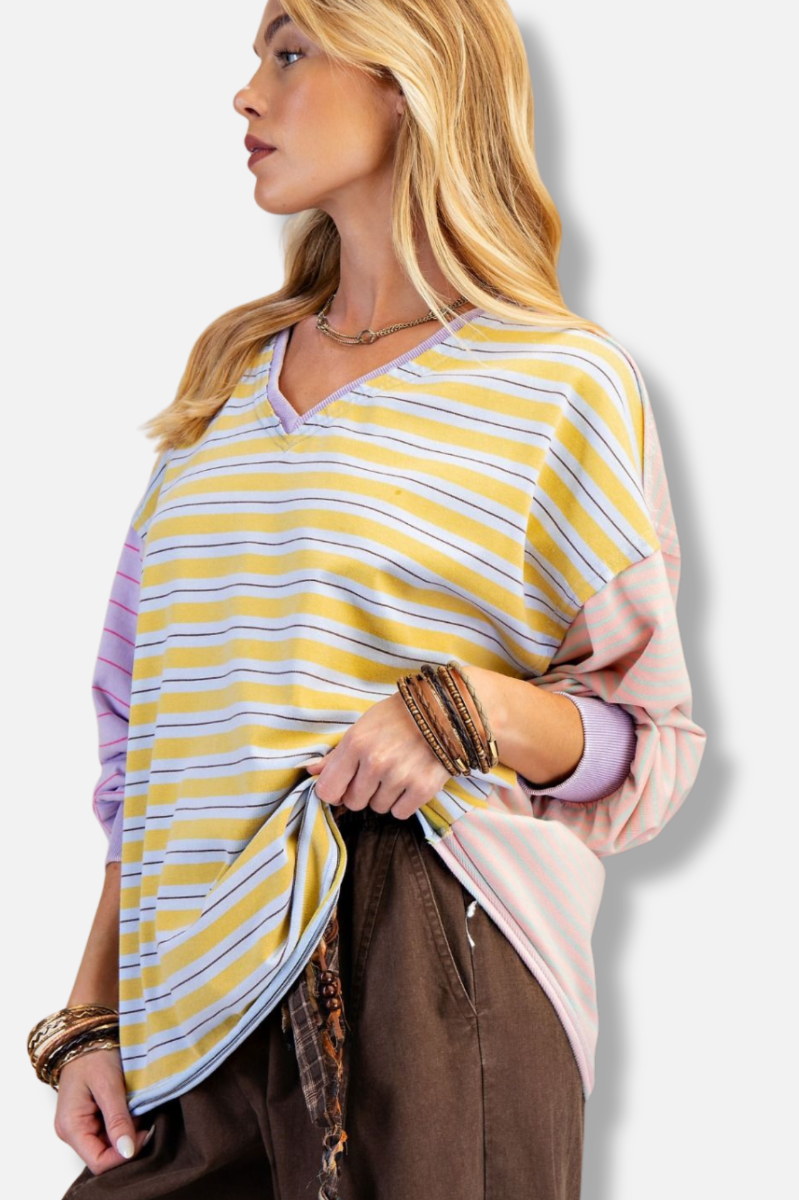 Stripe Terry Pullover - Mustard