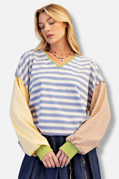 Stripe Terry Pullover - Denim