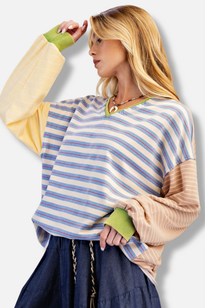Stripe Terry Pullover - Denim