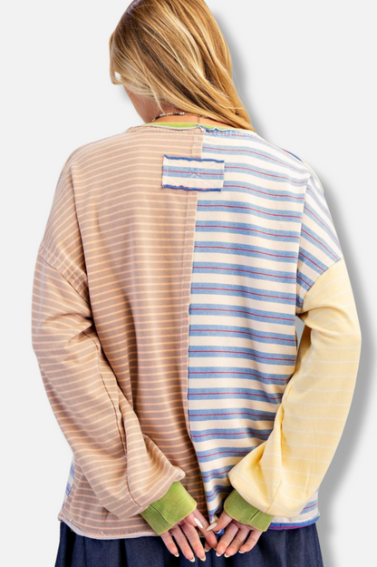 Stripe Terry Pullover - Denim