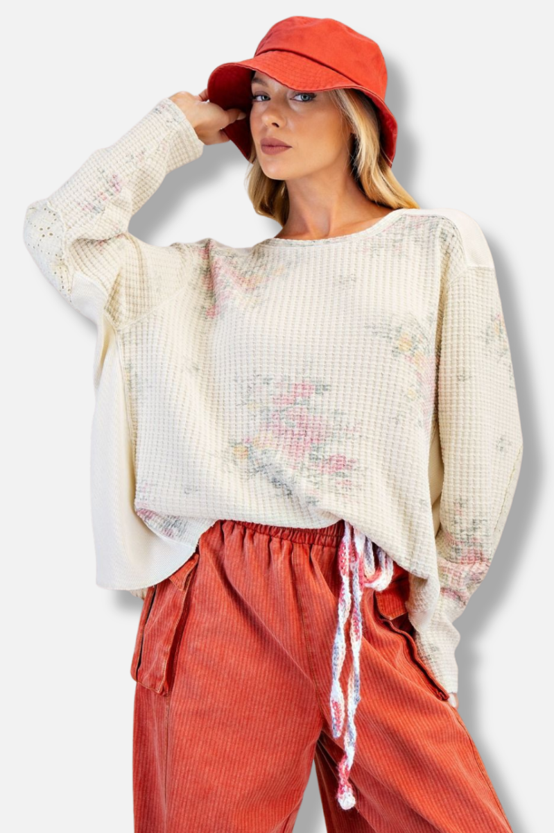 Floral Thermal Pullover - Natural