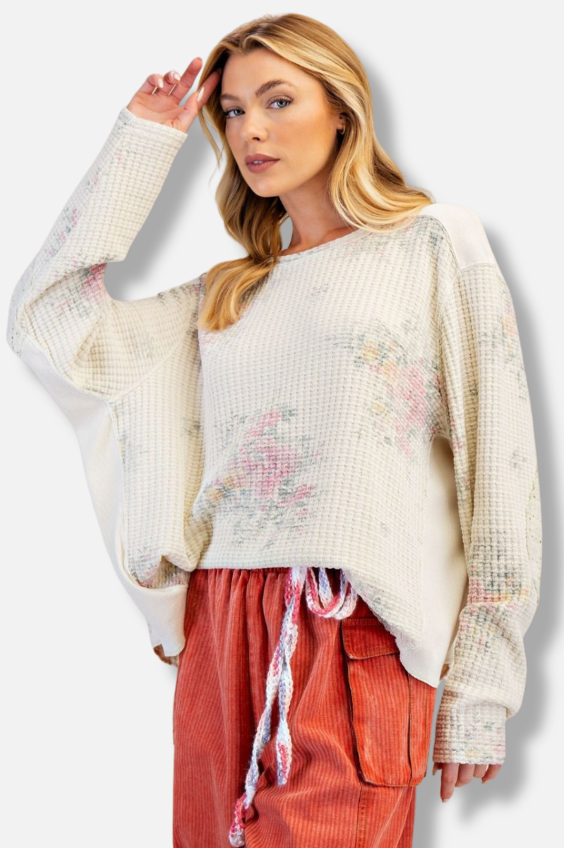 Floral Thermal Pullover - Natural