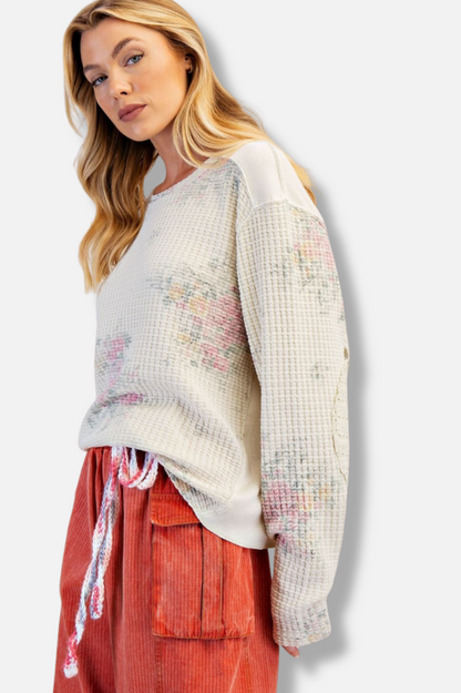Floral Thermal Pullover - Natural