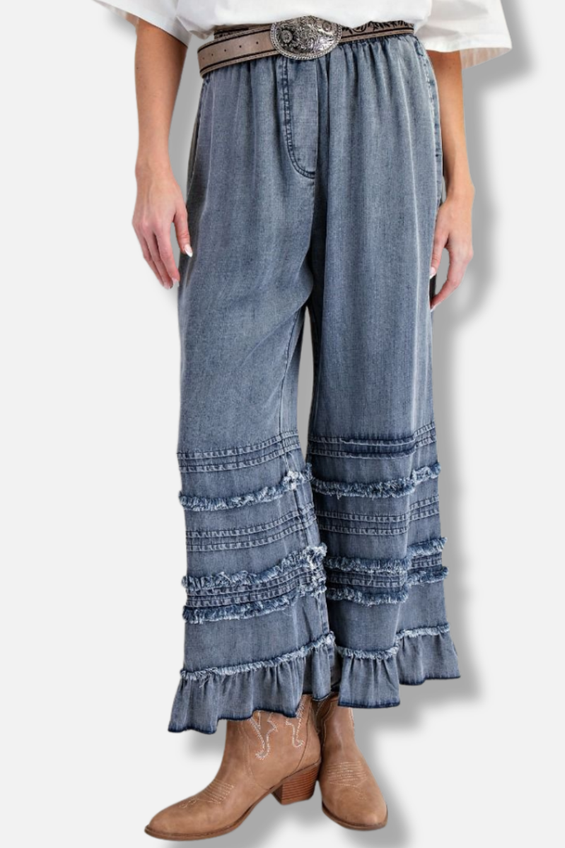 Fray Ruffle Pant - Dark Denim