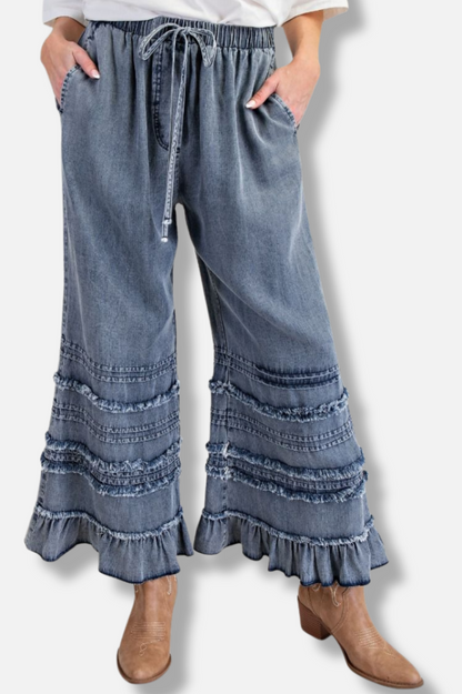 Fray Ruffle Pant - Dark Denim