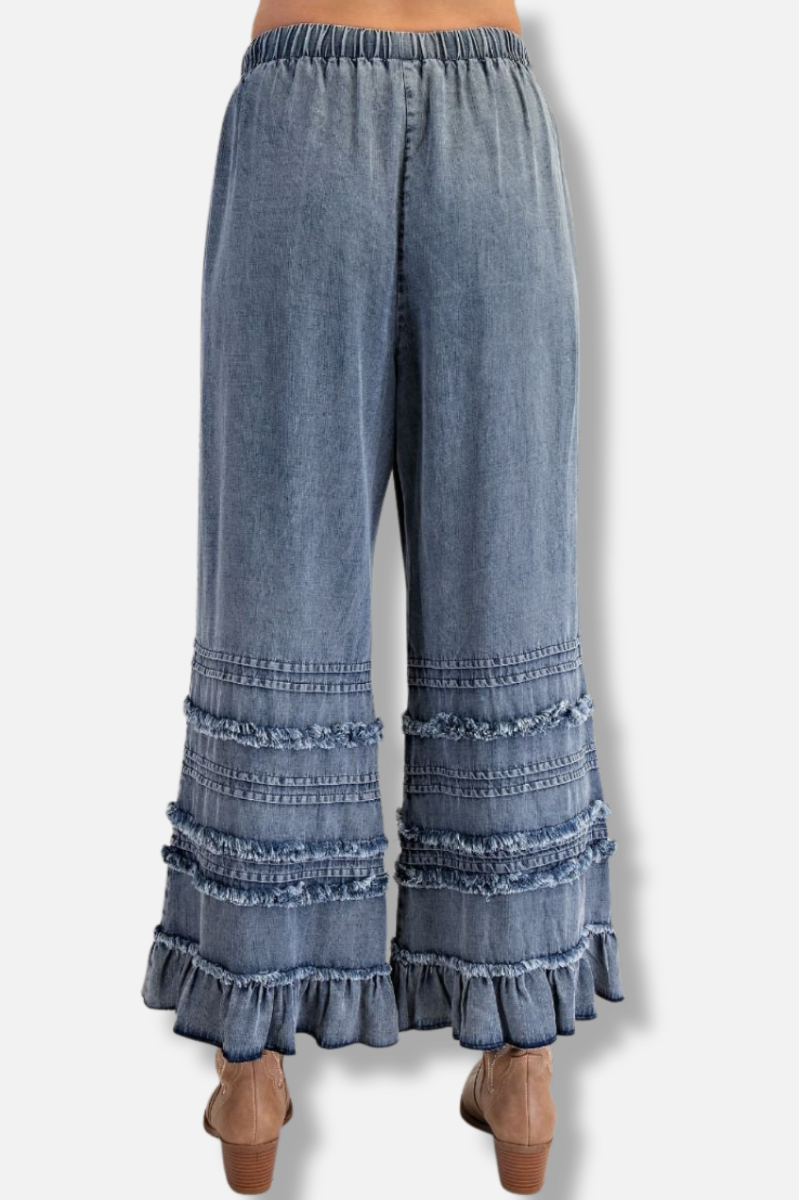 Fray Ruffle Pant - Dark Denim