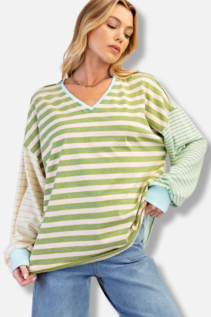 Stripe Terry Pullover - Sage