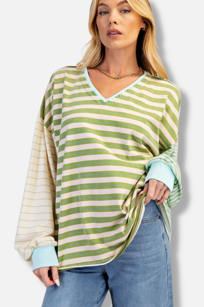 Stripe Terry Pullover - Sage