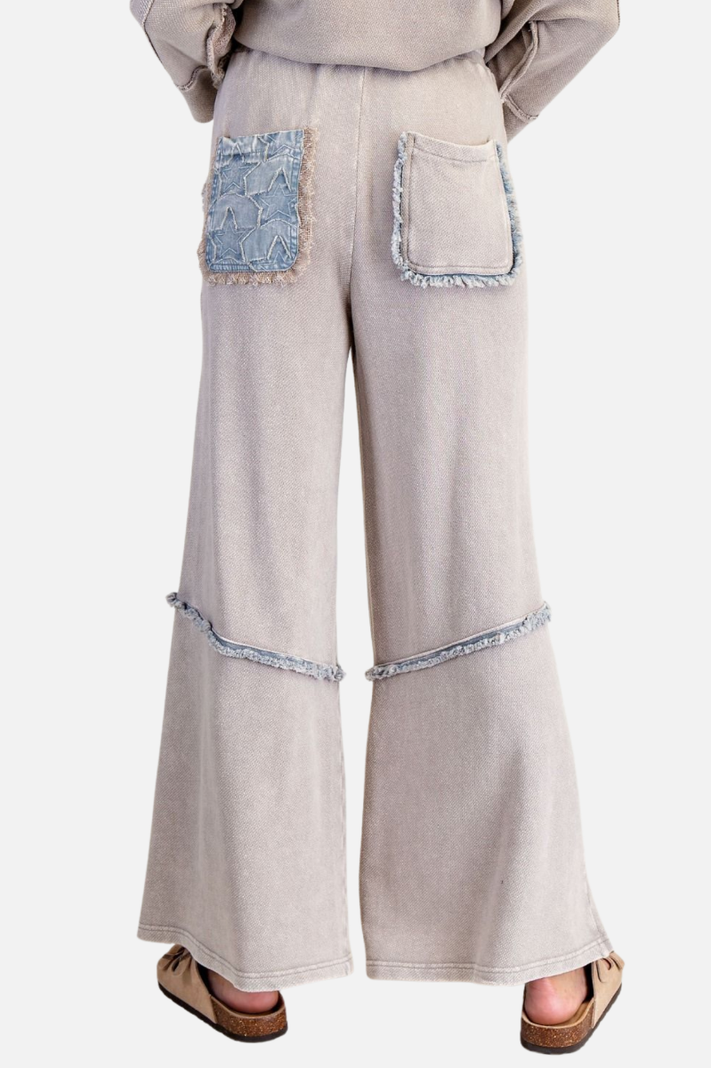 Star Patch Terry Pants - Light Ash