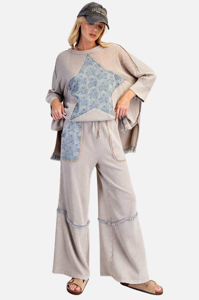 Star Patch Terry Pants - Light Ash