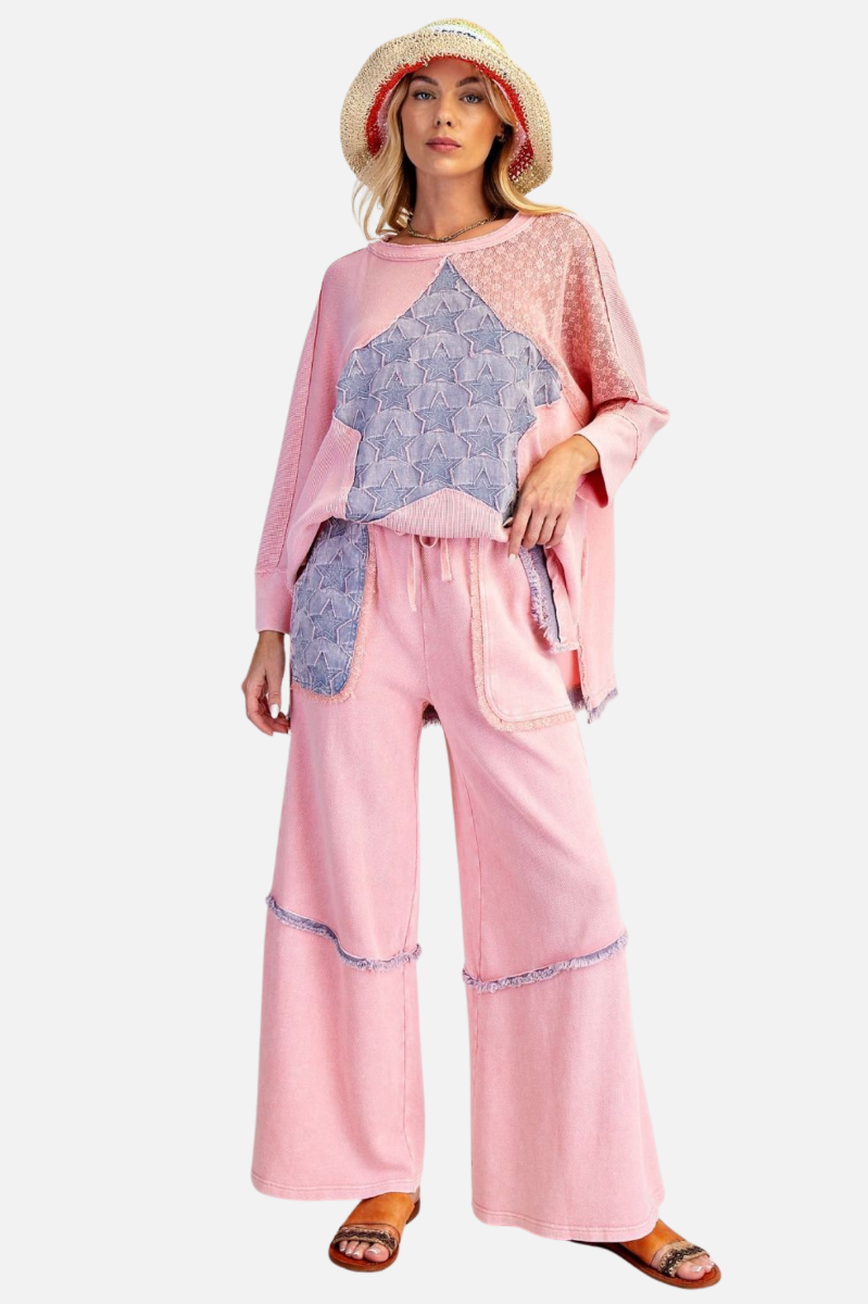 Star Patch Terry Pants - Cotton Pink
