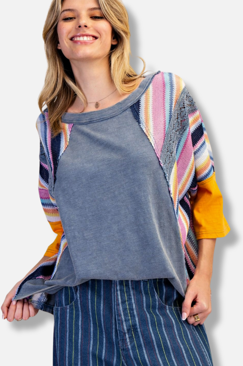 Crochet Detail Top - Faded Denim