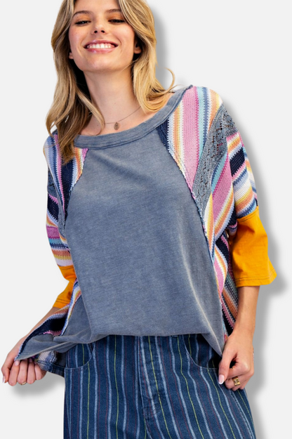 Crochet Detail Top - Faded Denim