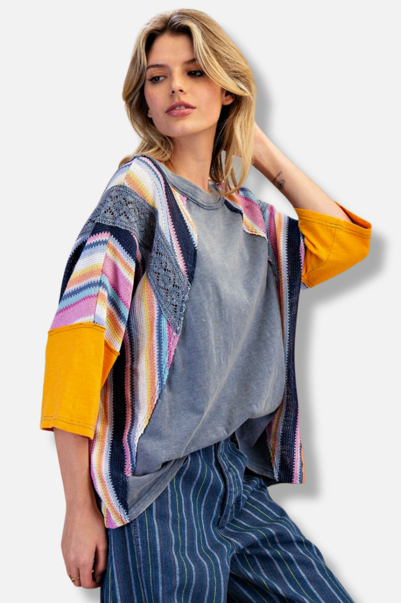Crochet Detail Top - Faded Denim