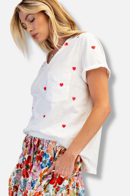 Embroidered Heart Tee - White 