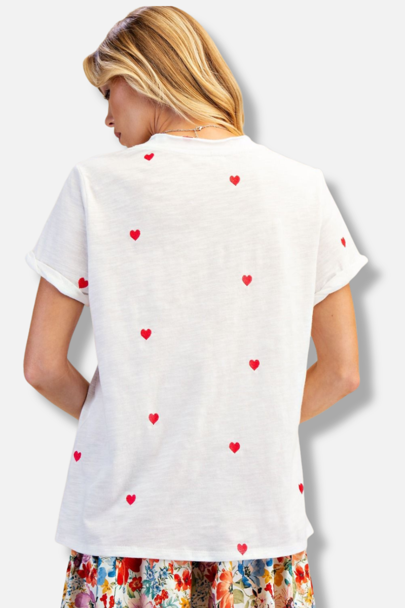 Embroidered Heart Tee - White 