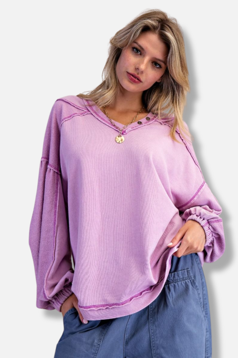 Washed Terry Pullover - Orchid 
