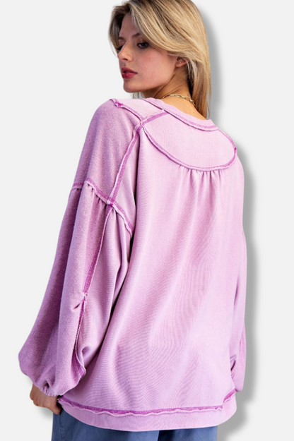 Washed Terry Pullover - Orchid 
