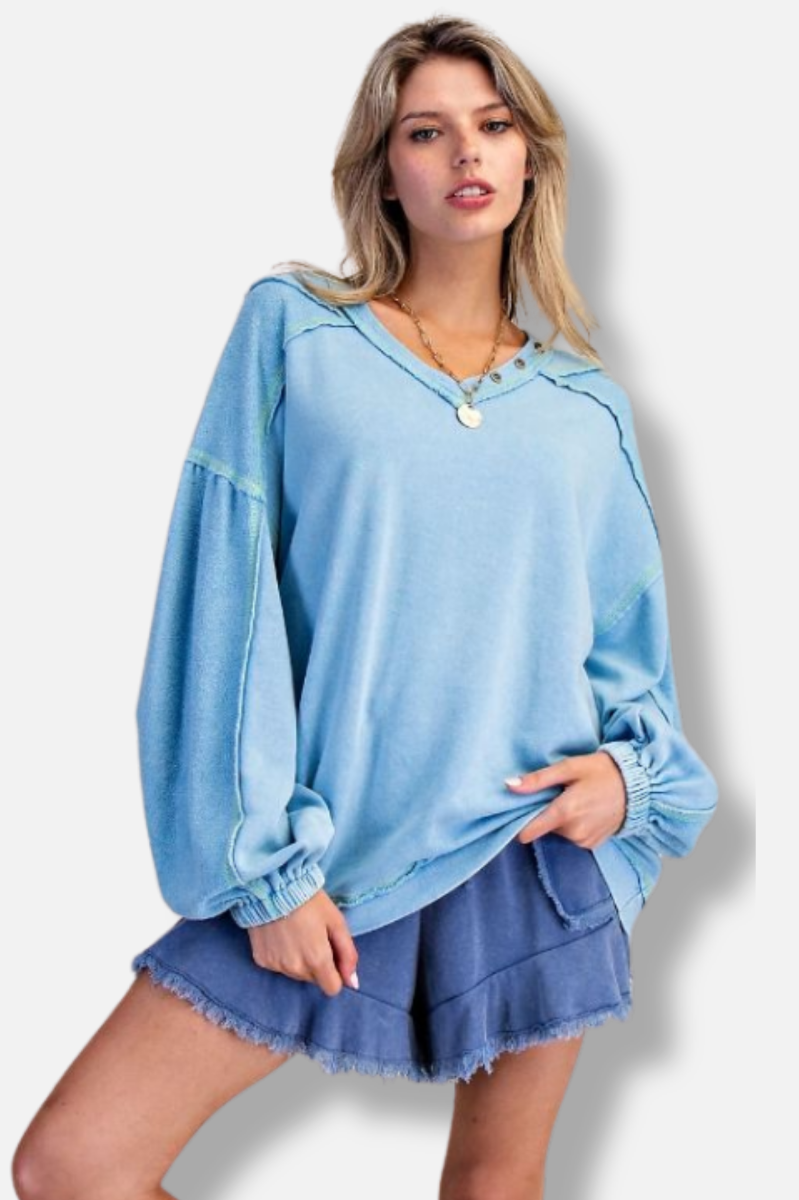Washed Terry Pullover - Dayblue