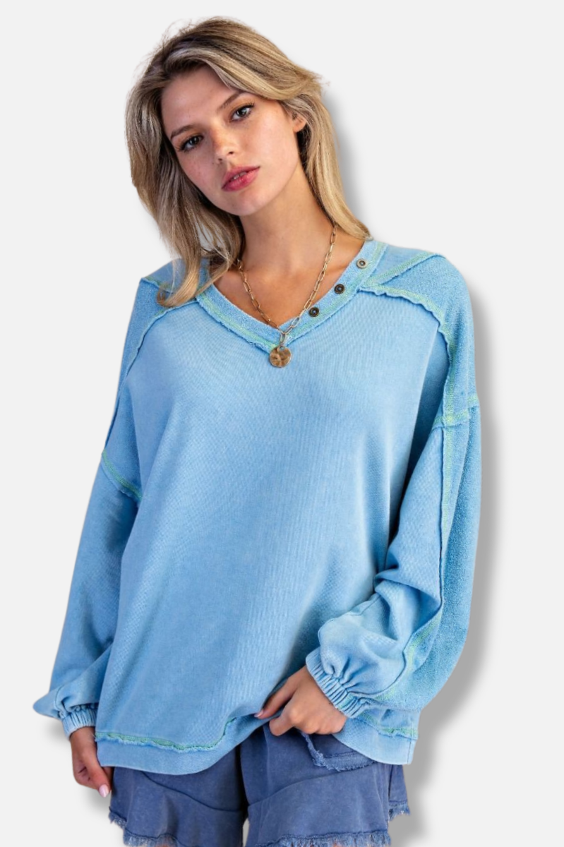 Washed Terry Pullover - Dayblue